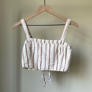 Abercrombie Cropped Linen Blend Bow Back Cami Tank in Cream Stripe